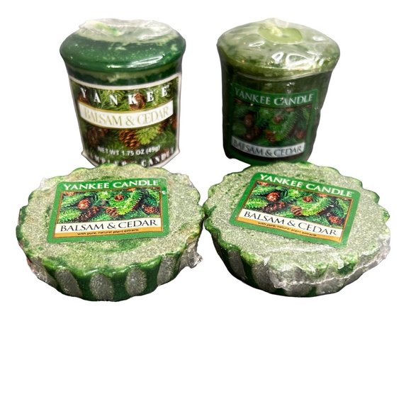Yankee Candle Balsam & Cedar Votive Wax Tart Melt Lot of 4 Green Christmas
